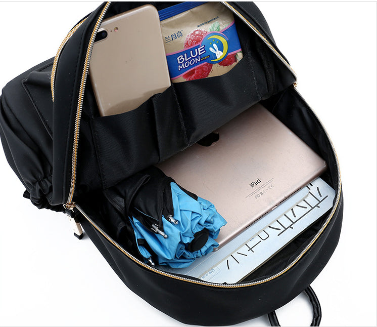 Waterproof Black Nylon Backpack for Women - Lightweight Cloth Backpack Waterproof Backpack Women Black Backpack