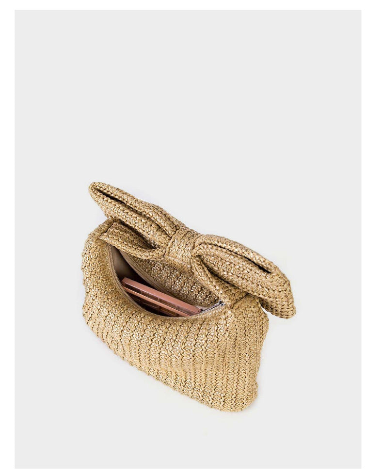 Straw Bag Clutch Tote with Bow Designs - Stylish Handbag Underarm Bag Straw Bag Bow designs Handbag Clutch Und