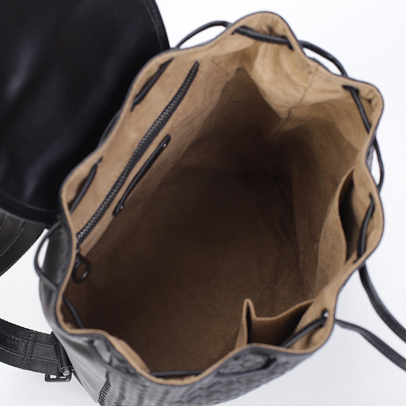 Genuine Leather Woven Large Capacity Casual Backpack