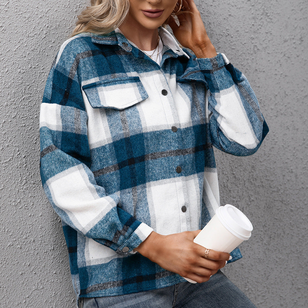 Thick Cashmere Long-sleeved Plaid Top