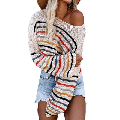 Colorful striped sweater women autumn