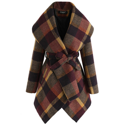 Lace up Plaid mid length top women's coat