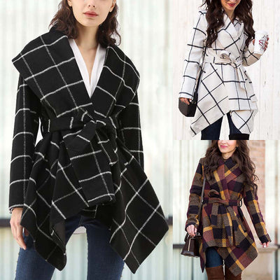 Lace up Plaid mid length top women's coat