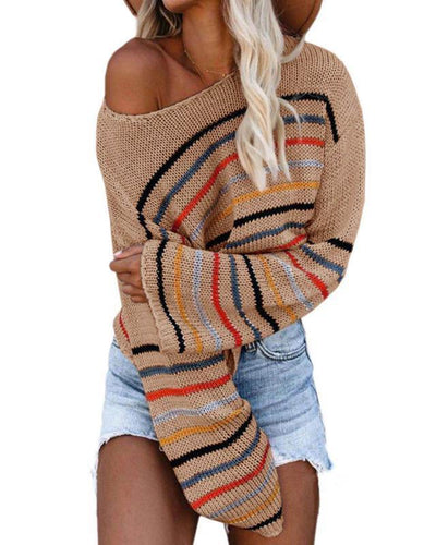 Colorful striped sweater women autumn