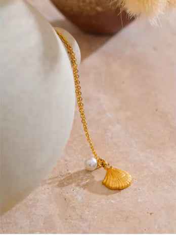 Rhinestone Pearl and Seashell Necklace