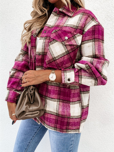 Autumn And Winter Long-Sleeved Plaid Printed Shirt Jacket Women's Top