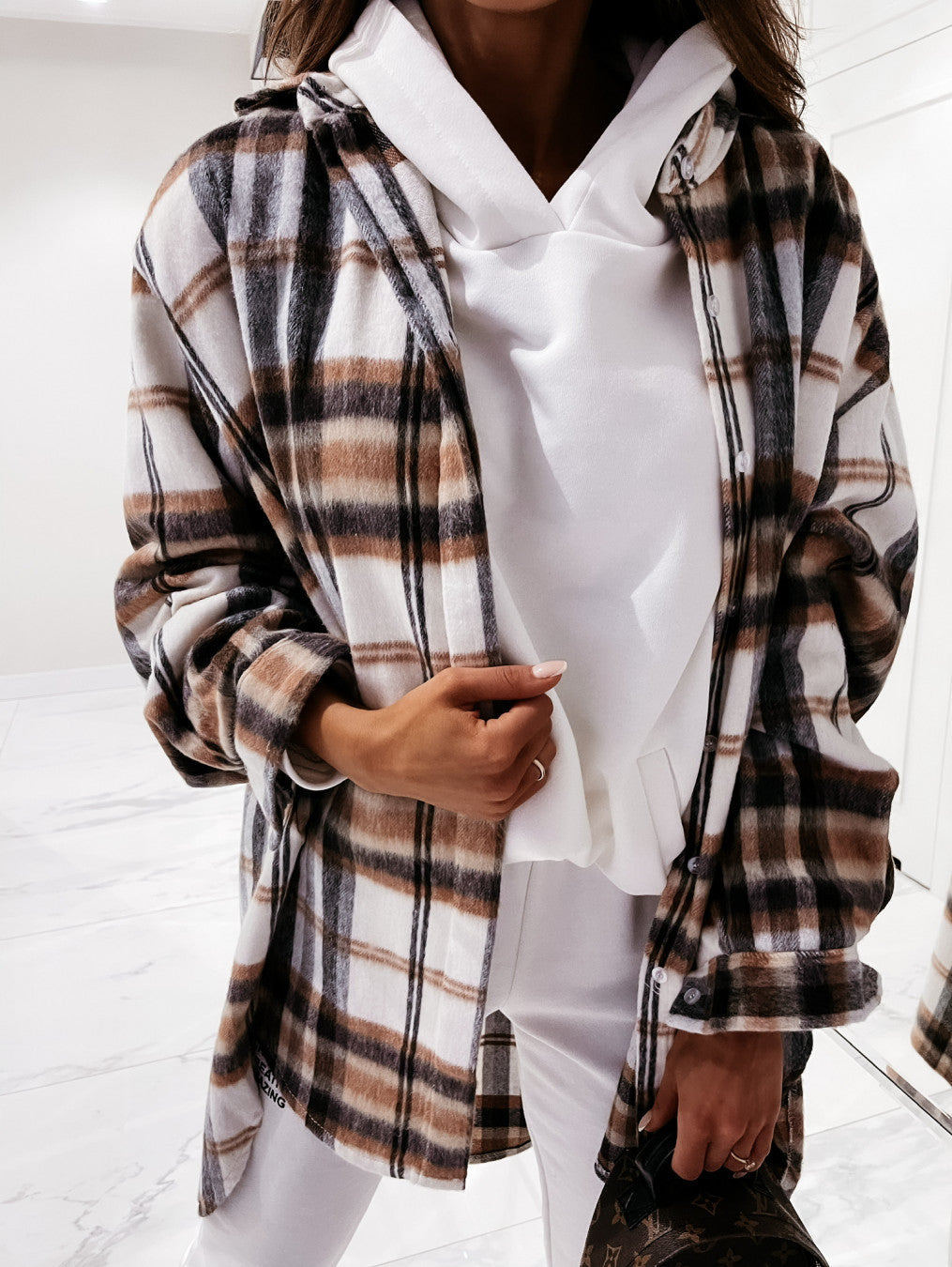 Top Long Sleeve Plaid Printed Shirt Jacket