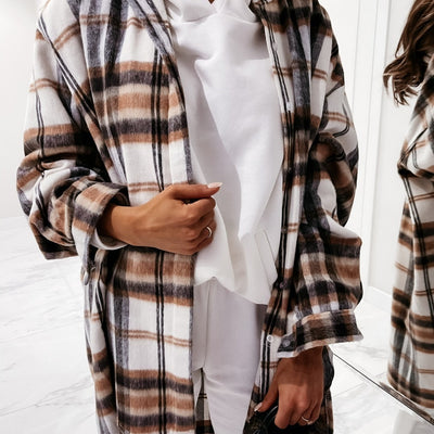 Top Long Sleeve Plaid Printed Shirt Jacket