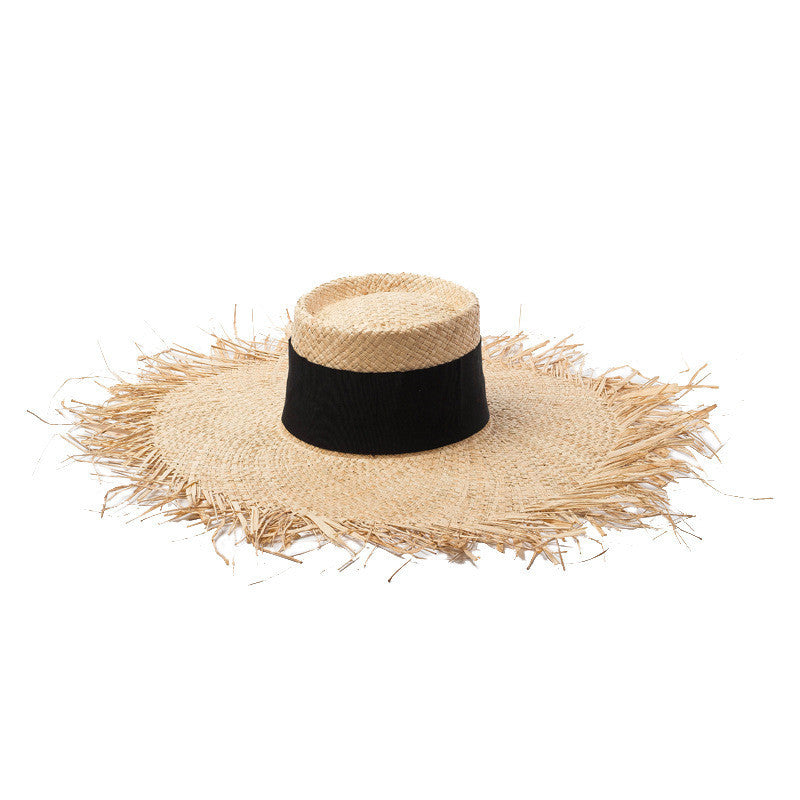 Flat Straw Hat Sunscreen Beach Raffia Straw Hat