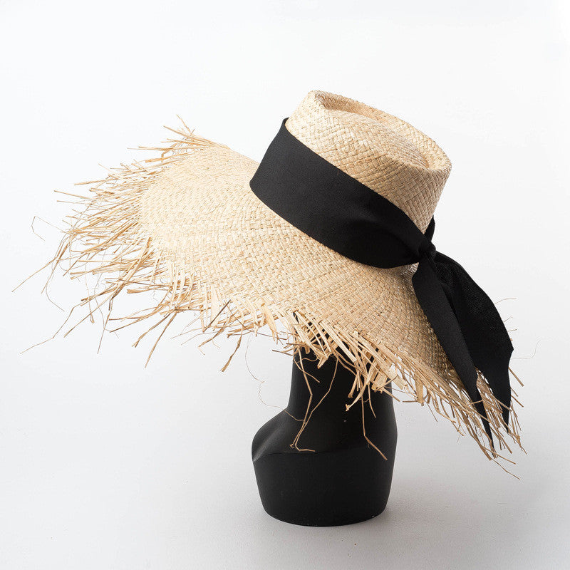 Flat Straw Hat Sunscreen Beach Raffia Straw Hat