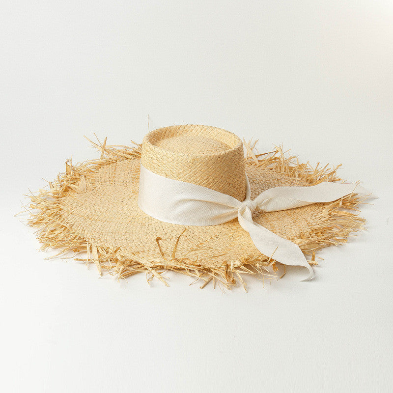 Flat Straw Hat Sunscreen Beach Raffia Straw Hat