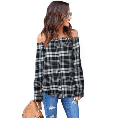 One-collar plaid shirt top