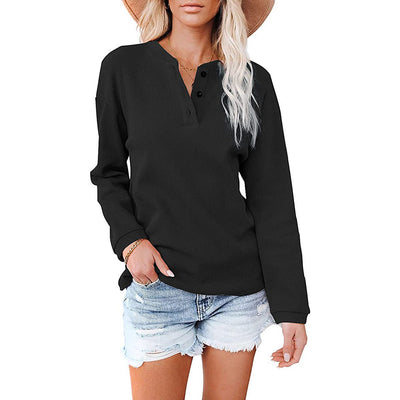 V-neck Solid Color Long-sleeved Top T-shirt Women