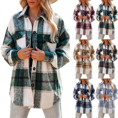 Cashmere Long Sleeve Plaid Top Loose Casual Women