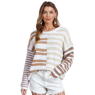 Simple Versatile Striped Printed Sweater For Women