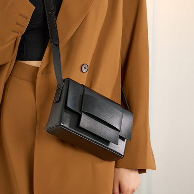 Genuine Leather Crossbody Bag - Small Square Woven Shoulder Bag Genuine Soft Leather Woven Small Square