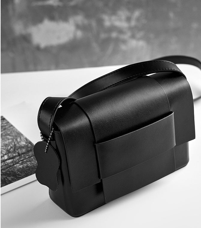 Genuine Leather Crossbody Bag - Small Square Woven Shoulder Bag Genuine Soft Leather Woven Small Square