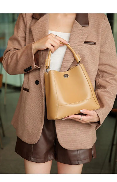 genuine leather women's tote bag- Versatile Shoulder & Crossbody Style Genuine Leather Women's Shoulder Tote Ba