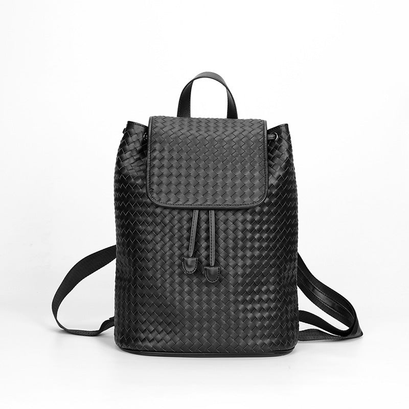 Genuine Leather Woven Large Capacity Casual Backpack