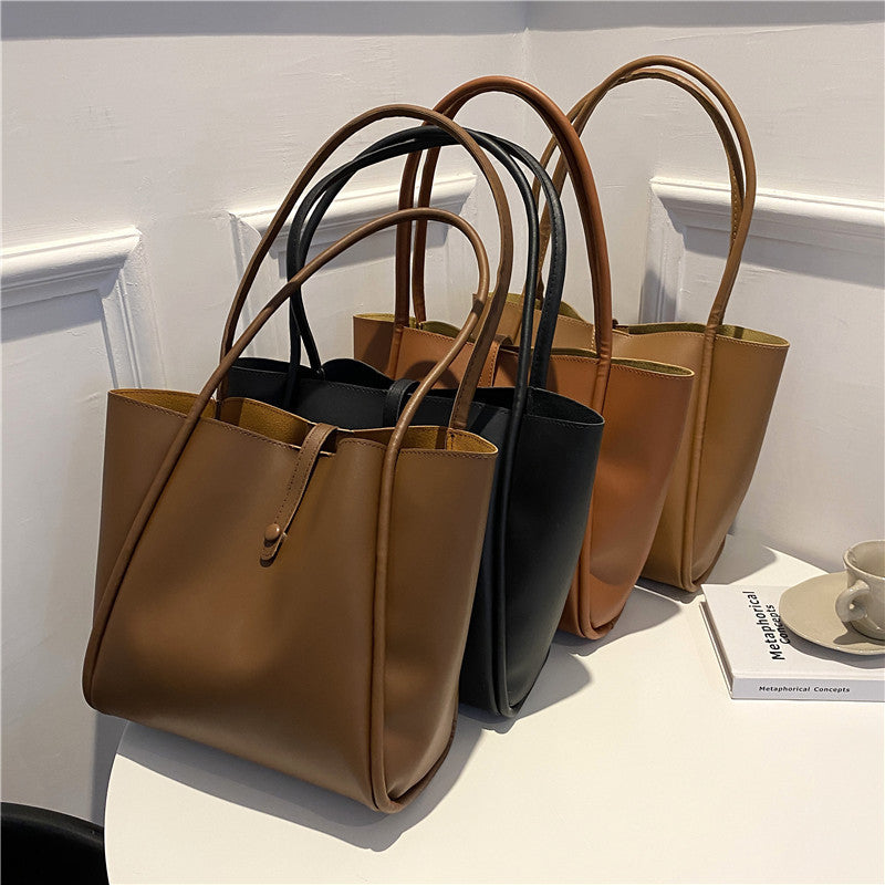 Simple Vegan Leather Tote Bag Large Capacity Spring Fashion