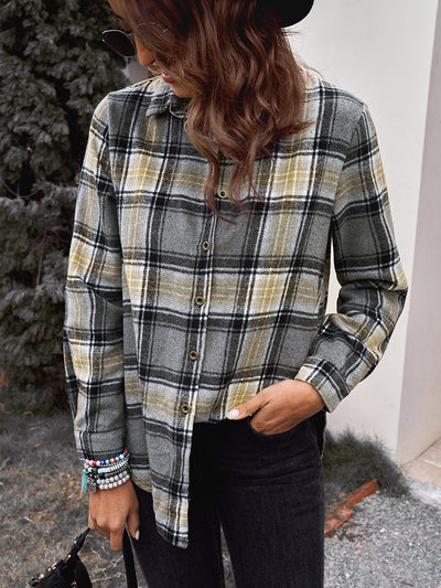 Mid-length Plaid Shirt Women's  Loose Long Sleeve Top