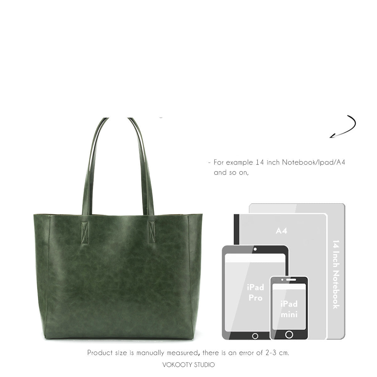 Dark Green Tote Oil Wax Soft Vegan Leather Women's Bag