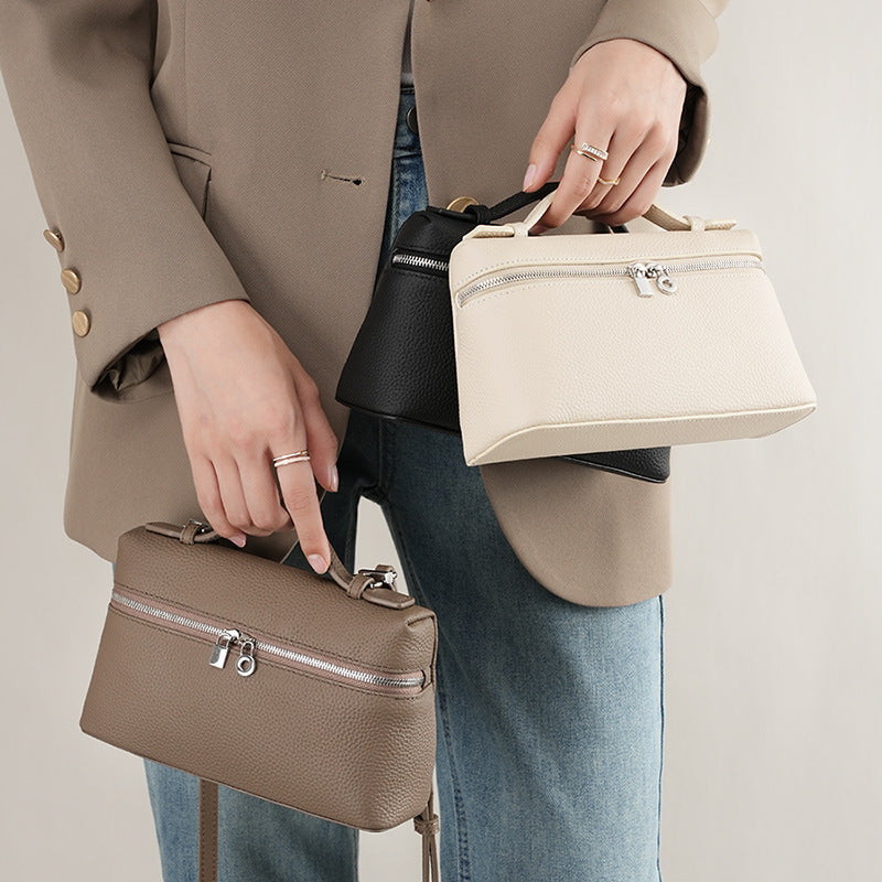 Genuine Leather Portable Box Messenger Bag Crossbody Shoulder Bag Underarm bag