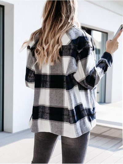 Women's warm plaid long sleeve coat top