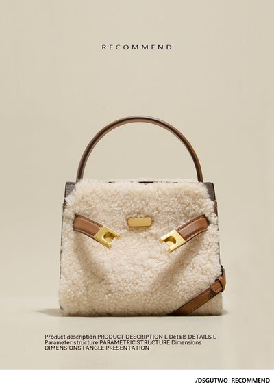 Genuine Leather Bag Lamb Wool  Winter  Tote Bag Shoulder Bag CrossBody
