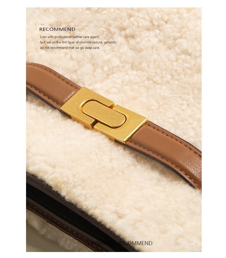 Genuine Leather Bag Lamb Wool  Winter  Tote Bag Shoulder Bag CrossBody