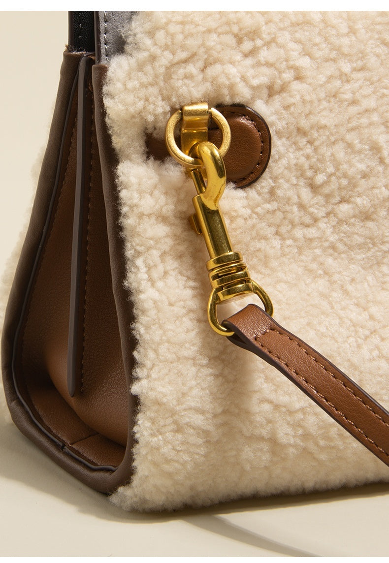 Genuine Leather Bag Lamb Wool  Winter  Tote Bag Shoulder Bag CrossBody