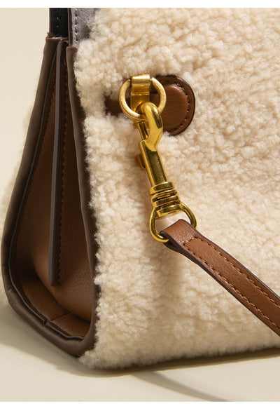 Genuine Leather Bag Lamb Wool  Winter  Tote Bag Shoulder Bag CrossBody