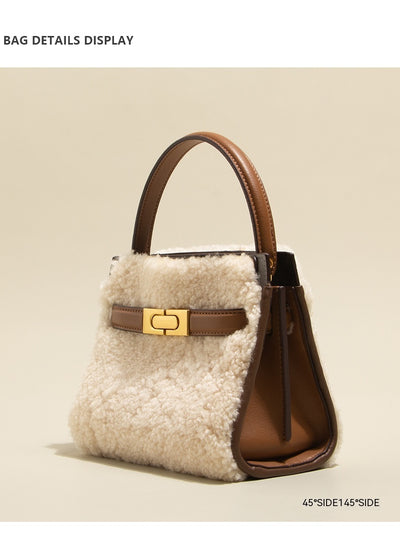 Genuine Leather Bag Lamb Wool  Winter  Tote Bag Shoulder Bag CrossBody