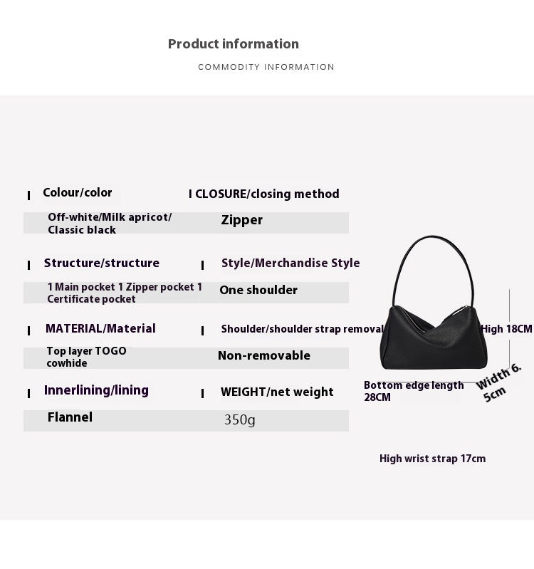 Genuine Leather Shoulder Tote Bag - French Style Underarm Bag Genuine Leather French Style Shoulder U