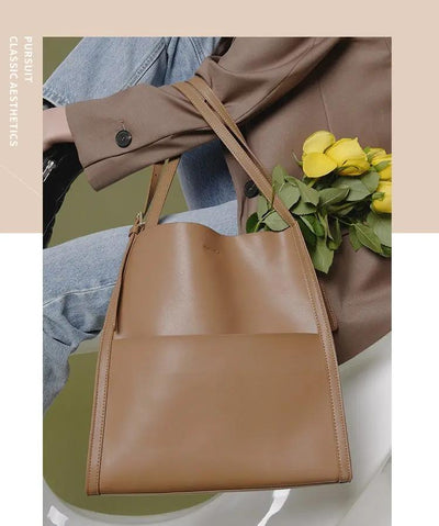 Genuine Leather Tote Bag - Large Capacity Shoulder Bag Genuine Leather Shoulder Bag Large Capa
