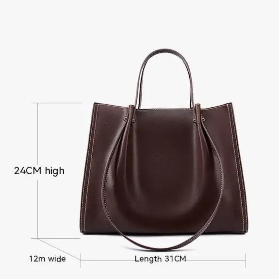 Genuine Leather Shoulder Bag - Large Capacity Tote Bag Genuine Leather Large Capacity Shoulder