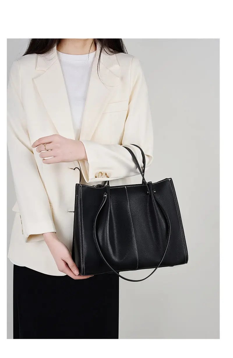 Genuine Leather Shoulder Bag - Large Capacity Tote Bag Genuine Leather Large Capacity Shoulder