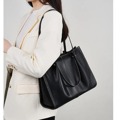 Genuine Leather Shoulder Bag - Large Capacity Tote Bag Genuine Leather Large Capacity Shoulder