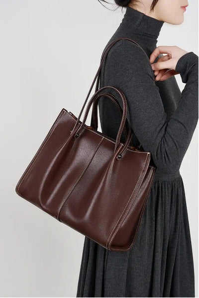 Genuine Leather Shoulder Bag - Large Capacity Tote Bag Genuine Leather Large Capacity Shoulder