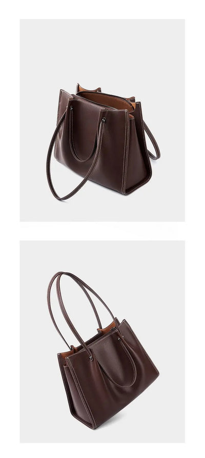 Genuine Leather Shoulder Bag - Large Capacity Tote Bag Genuine Leather Large Capacity Shoulder