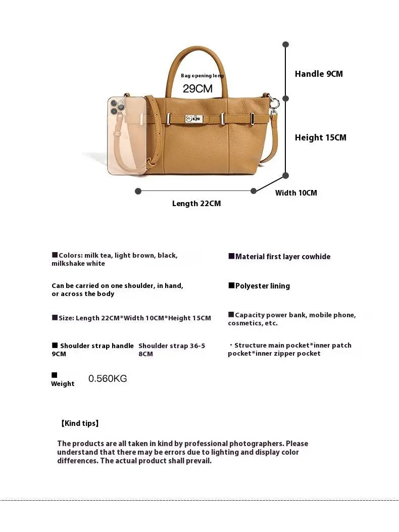 Genuine Leather Black Bags - Versatile Handbag with Lychee Pattern for Tote, Shoulder, and Crossbody Use Genuine Leather Lychee Pattern Handbag