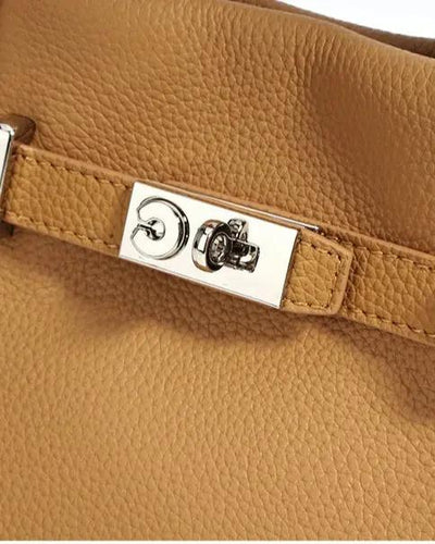 Genuine Leather Black Bags - Versatile Handbag with Lychee Pattern for Tote, Shoulder, and Crossbody Use Genuine Leather Lychee Pattern Handbag
