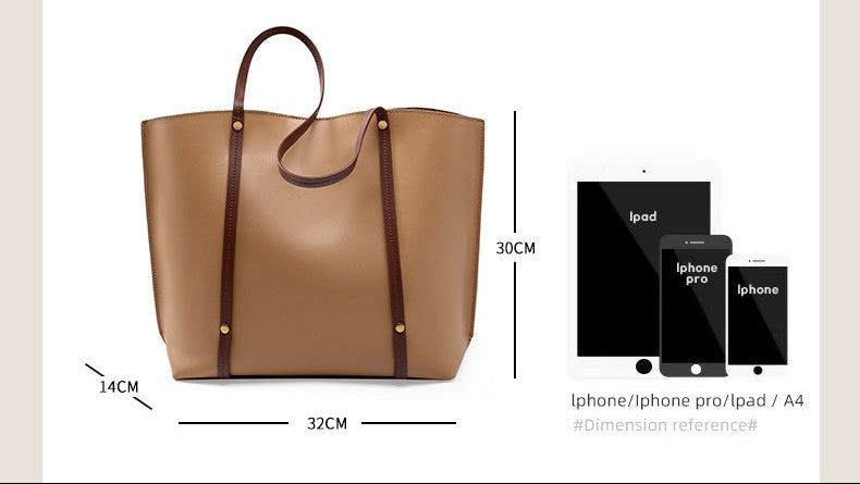 Genuine Leather Tote Bag - Spacious Soft Leather Shoulder Bag for Everyday Use Genuine Soft Leather Large Capacity Tote