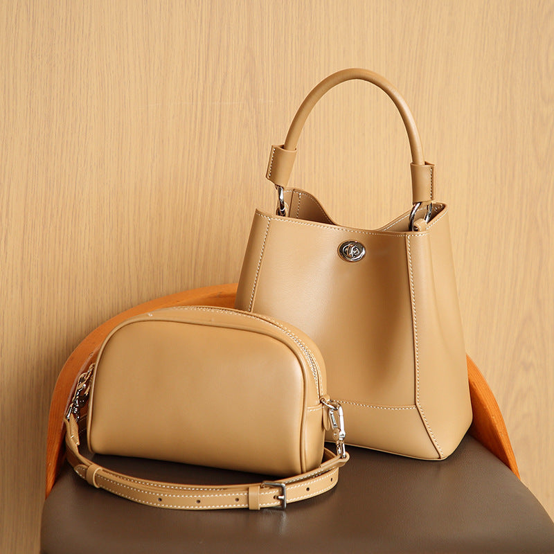 Genuine Leather Women's Shoulder Tote Bag Crossbody Bag Bucket Bag
