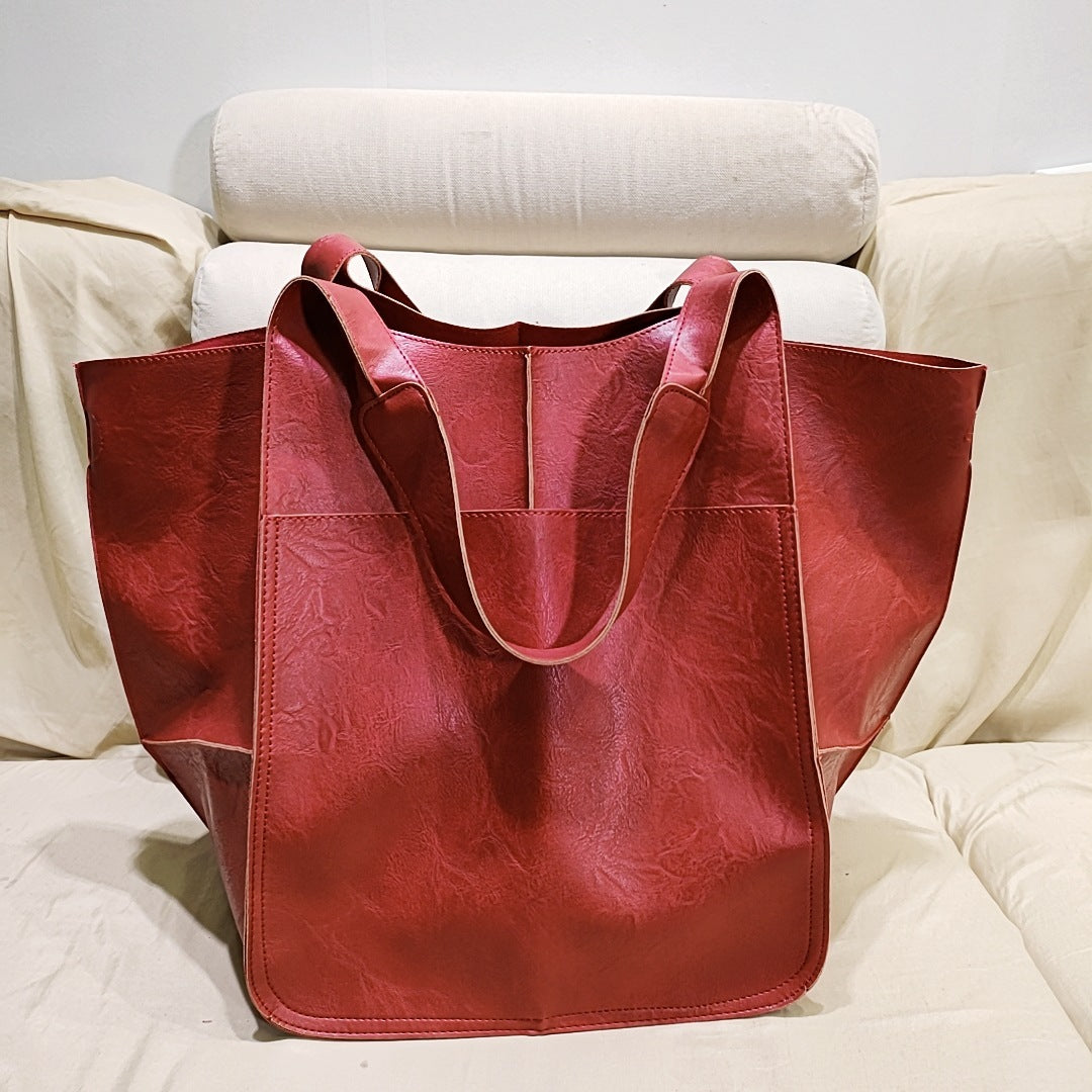 Soft Vegan Leather Large Capacity One-shoulder Tote Bag