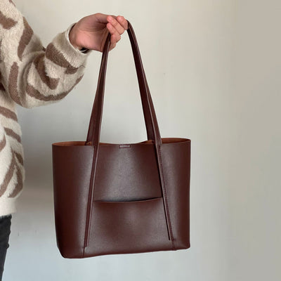 Large Capacity Simple  Tote Bag Women Vegan Leather