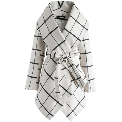 Lace up Plaid mid length top women's coat