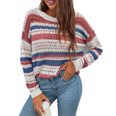 Color Striped Stitching Sweater Women