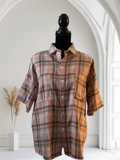 Women's Plaid Short Sleeve Button-Up Shirt