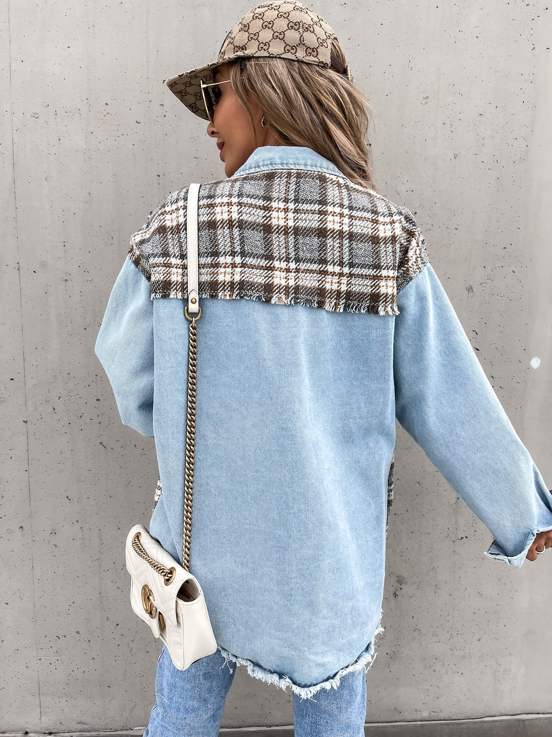 Denim Stitching Plaid Coat Loose Top Women